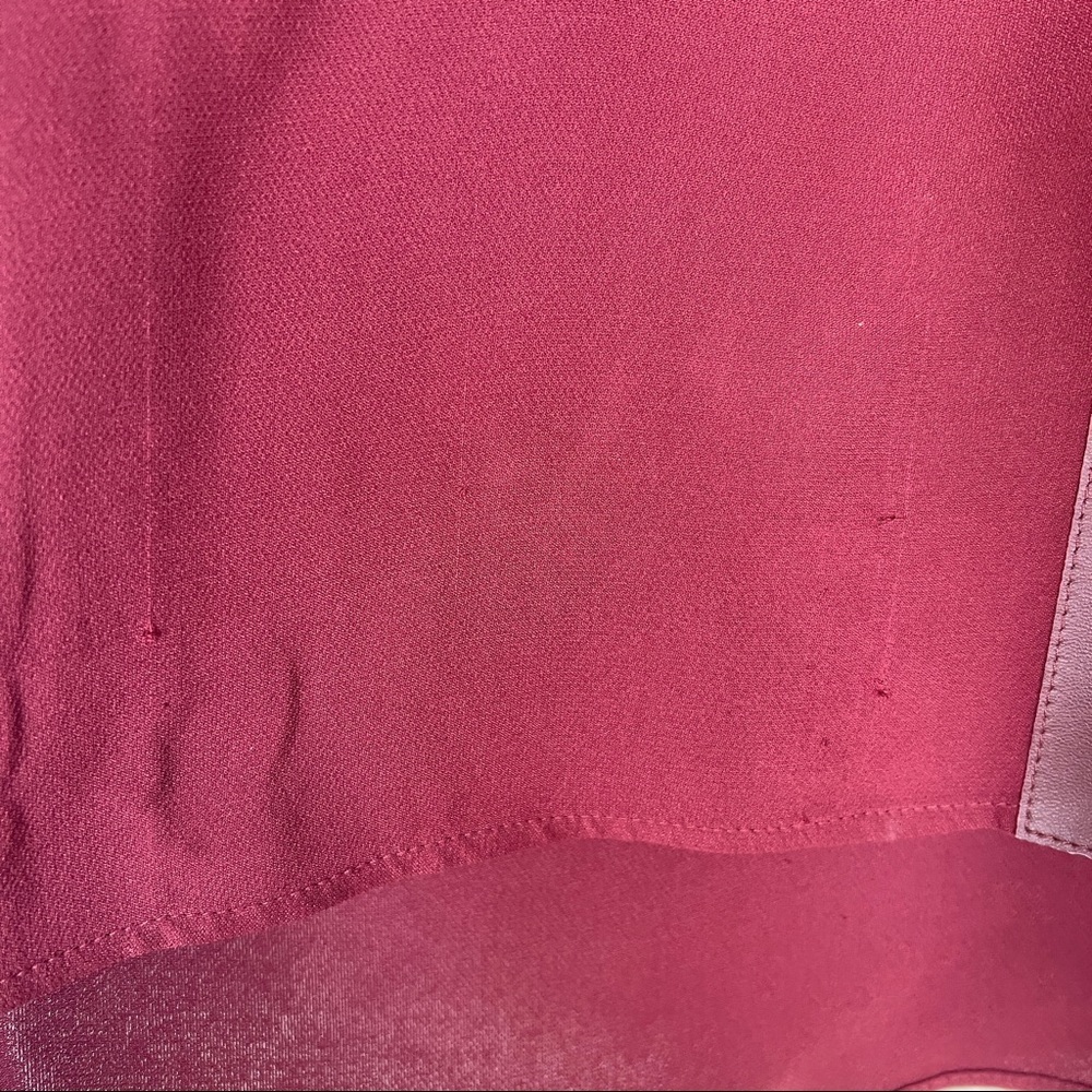 Lafayette 148 New York Maroon Side Zip Blouse Leather Neckline Size 6 - Picture 6 of 8